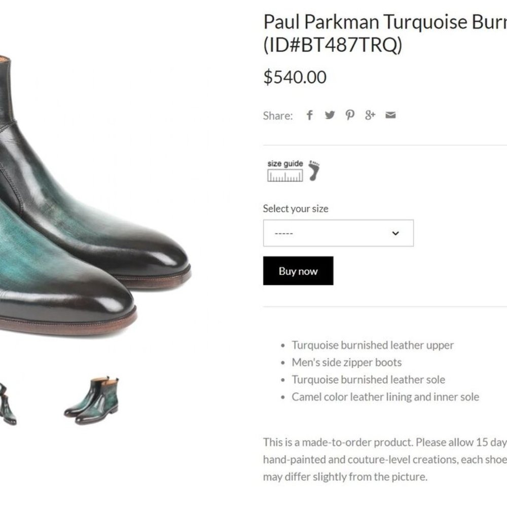 Paul Parkman Handmade Turquoise Burnished Side Zipper Boots 9 / 9.5 EU 42 H12249 - Picture 12 of 12